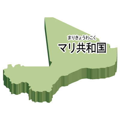 マリ共和国無料フリーイラスト｜漢字・ルビあり・立体(緑)